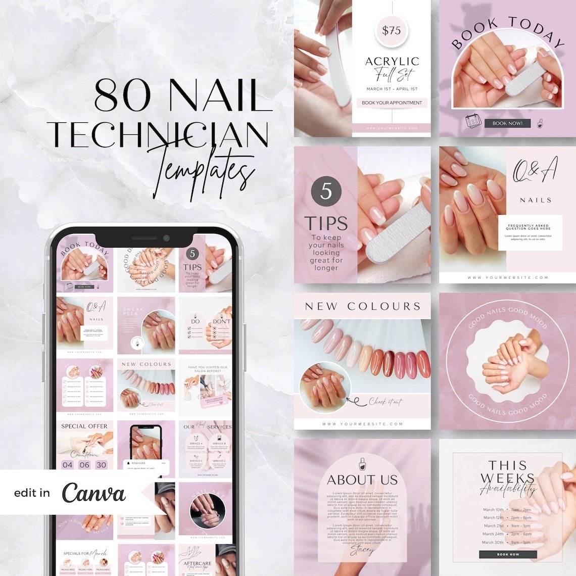 (EN )80 Nail Instagram Social Media Post Templates - Editable Canva Templates 1 (EN )80 Nail Instagram Social Media Post Templates - Editable Canva Templates